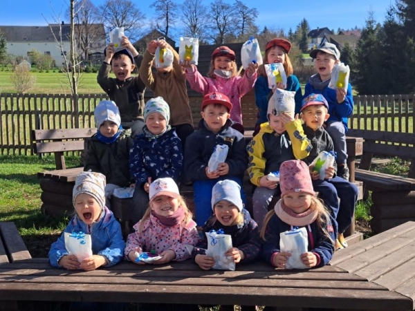 Erdmännchengruppe mit ihren Osterüberraschungen